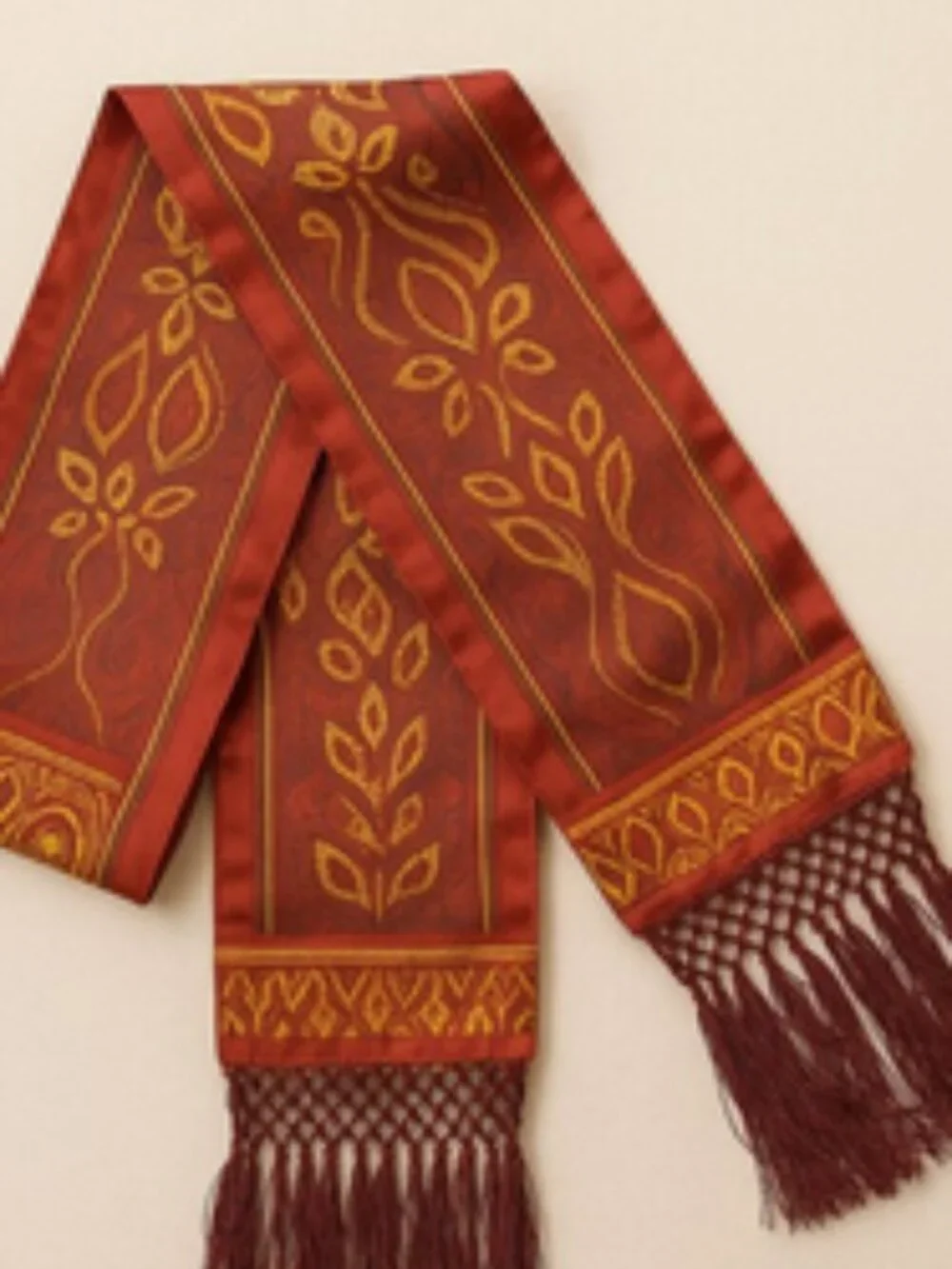 Vintage Echo Silk Tassel Scarf – Rust & Gold Paisley, 80” Bohemian Luxe